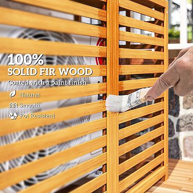 Outsunny Wood Air Conditioner Fence Privacy Screen Potting Table w/ Shelves