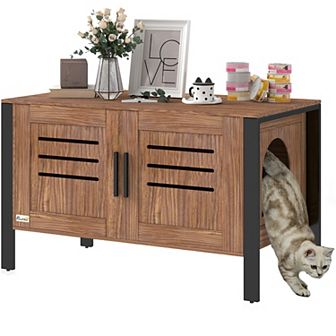 PawHut Cat Litter Box Enclosure with Tall Legs, Hidden Litter Box Furniture