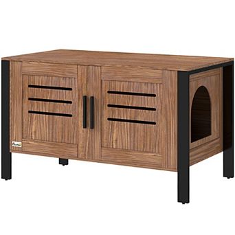 PawHut Cat Litter Box Enclosure with Tall Legs, Hidden Litter Box Furniture