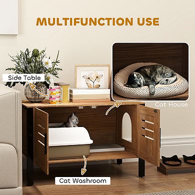 PawHut Cat Litter Box Enclosure with Tall Legs, Hidden Litter Box Furniture