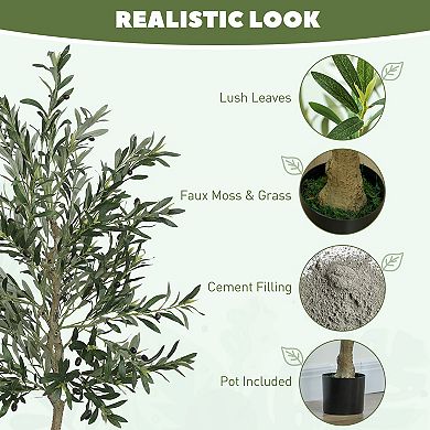 HOMCOM 6ft Artificial Olive Tree with Silk Leaves, Fruits, Fake Plant