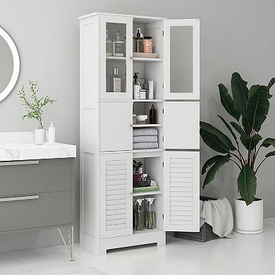HOMCOM 67inch Tall Bathroom Storage Cabinet Towel Cabinet with Louvred Doors