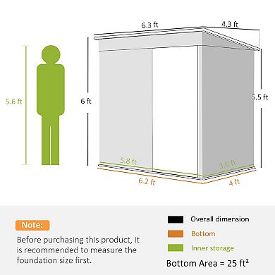Outsunny 6ft x 4' Metal Garden Shed, Tool Shed w/Lockable Door