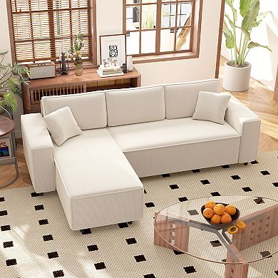 HOMCOM Chaise Sectional Sofa, Corduroy Fabric Corner Couch
