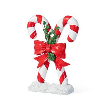 Glitzhome 10"H Candy Cane Table Decor, Christmas Resin Tabletop Decoration