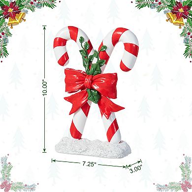 Glitzhome 10"H Candy Cane Table Decor, Christmas Resin Tabletop Decoration