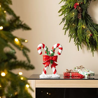 Glitzhome 10"H Candy Cane Table Decor, Christmas Resin Tabletop Decoration