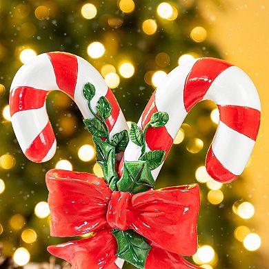Glitzhome 10"H Candy Cane Table Decor, Christmas Resin Tabletop Decoration