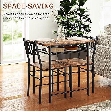 HOMCOM 3-Piece Small Dining Table Set with Built-in Storage Rack