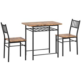 HOMCOM 3 pc Small Dining Table Set with Built-in Storage Rack