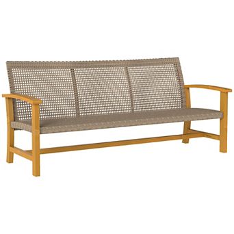Outsunny 3-Seat Wicker Outdoor Couch Patio Sofa with Acacia Wood Armrests