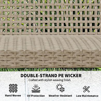 Outsunny 3-Seat Wicker Outdoor Couch Patio Sofa with Acacia Wood Armrests