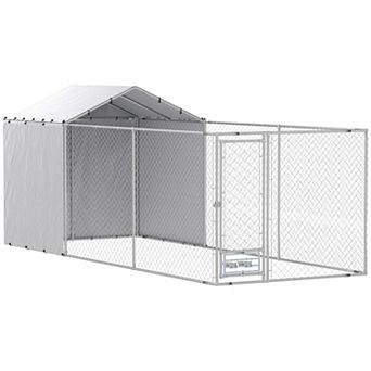 PawHut Large Outdoor Dog Kennel w/ Cover Rotating Bowls 13.1ft x 7.5' x 7.5'
