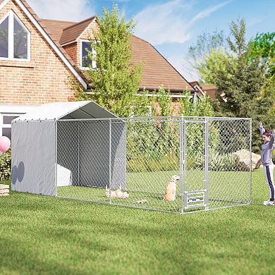 PawHut Large Outdoor Dog Kennel w/ Cover Rotating Bowls 13.1ft x 7.5' x 7.5'
