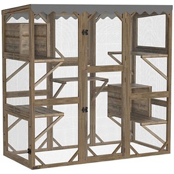 PawHut 59inch Catio Outdoor Cat Enclosure, Wooden Window Cat House