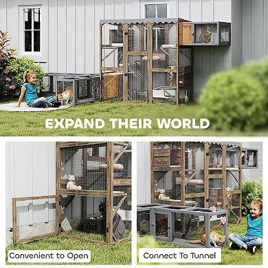 PawHut 59inch Catio Outdoor Cat Enclosure, Wooden Window Cat House