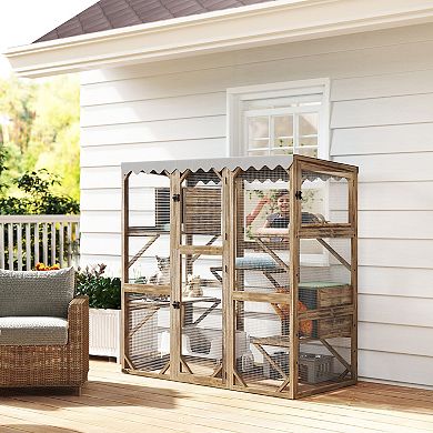 PawHut 59inch Catio Outdoor Cat Enclosure, Wooden Window Cat House