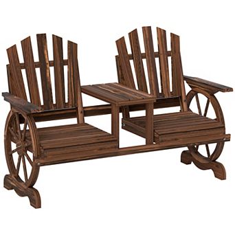 Outsunny Wooden Garden Bench with Table, 2-Seat Outdoor Bench
