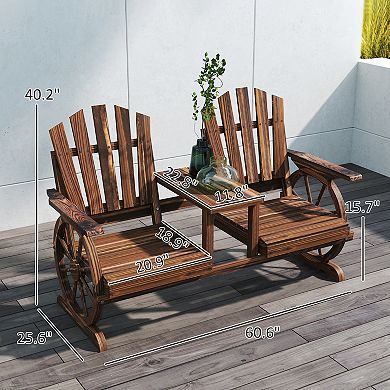 Outsunny Wooden Garden Bench with Table, 2-Seat Outdoor Bench
