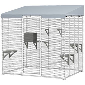 PawHut 79inch Large Catio, Galvanized Steel Outdoor Cat Enclosure with Canopy