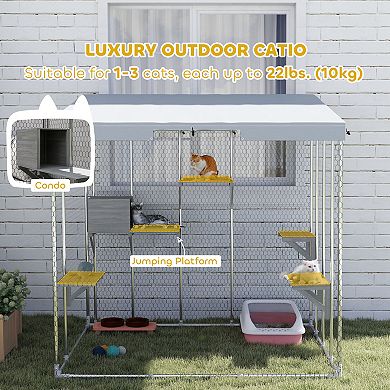 PawHut 79inch Large Catio, Galvanized Steel Outdoor Cat Enclosure with Canopy