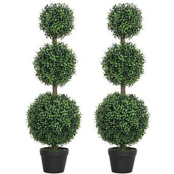 HOMCOM Set of 2 Decorative Artificial Plants Boxwood in Pot, 40 Inch