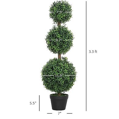 HOMCOM Set of 2 Decorative Artificial Plants Boxwood in Pot, 40 Inch