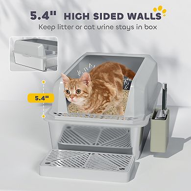 PawHut Stainless Steel Litter Box, High Sided Anti-Urine Leakage Non-Sticky