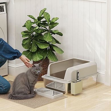 PawHut Stainless Steel Litter Box, High Sided Anti-Urine Leakage Non-Sticky