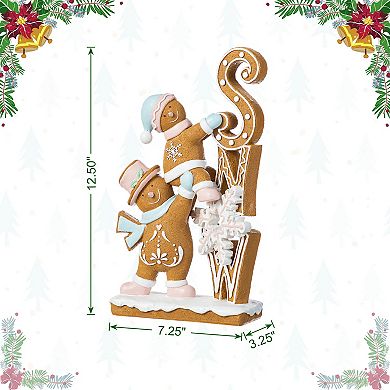 Glitzhome 12.50"H Gingerbread Table Decor, Resin Christmas Tabletop Decor