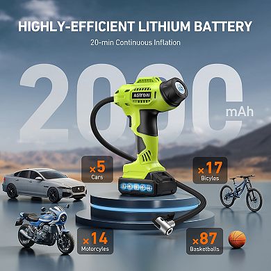 AstroAI Cordless Tire Inflator Air Compressor 20V Rechargeable Battery Powered 160PSI