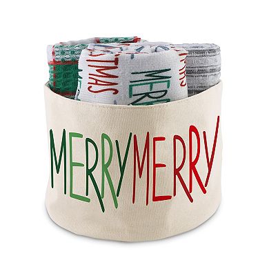 Merry Merry Basket with 3 Tea Towels – Set