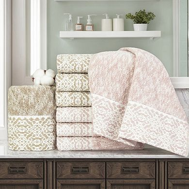 Geometry Pattern Hand Towels Cotton Absorbent Soft Bathroom Hand Towel 2 Pack 13x28 Inch