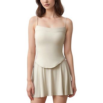 Women's Fitted Spaghetti Strap Asymmetrical Hem Tank Top with Seam Detail