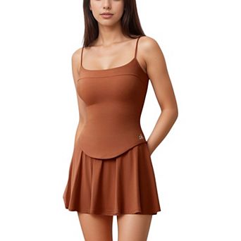 Women's Fitted Spaghetti Strap Asymmetrical Hem Tank Top with Seam Detail