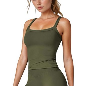 Women's Fitted Stretch Camisole Tank Top with Square Neckline and Thin Shoulder Straps