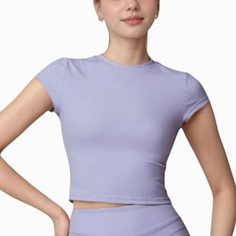 Women's Fitted Crop Active Tee Short Sleeve Round Neck Stretch Performance Fabric