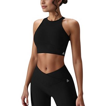 Women's High Neck Racerback Sports Crop Top with Seamless Compression Fit