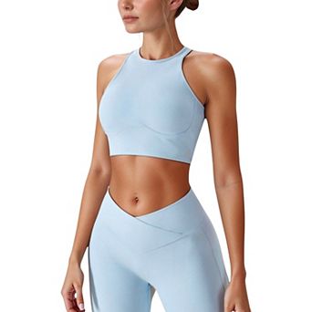 Women's High Neck Racerback Sports Crop Top with Seamless Compression Fit
