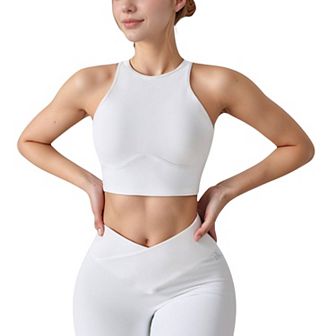 Women's High Neck Racerback Sports Crop Top with Seamless Compression Fit