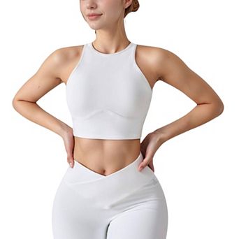 Women's High Neck Racerback Sports Crop Top with Seamless Compression Fit
