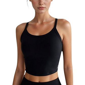 Women's Cropped Sports Tank Top with Thin Straps and Scoop Neck for Everyday Activewear