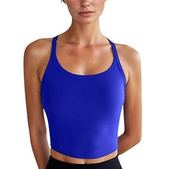 Women's Cropped Sports Tank Top with Thin Straps and Scoop Neck for Everyday Activewear