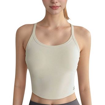 Women's Cropped Sports Tank Top with Thin Straps and Scoop Neck for Everyday Activewear
