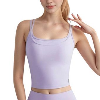 Women's Longline Sports Bra with Double Spaghetti Straps and Layered Scoop Neck