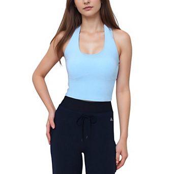 Women's Halter Active Tank Top with Stretch Fit and Built-In Light Support Shelf