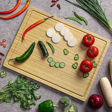 Wood Cutting Board for Kitchen, Wooden Butcher Block for Meat and Vegetables