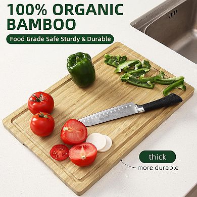 Wood Cutting Board for Kitchen, Wooden Butcher Block for Meat and Vegetables