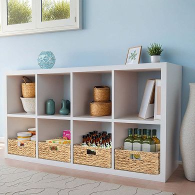 eHemco Large Square Woven Hyacinth Wicker Pantry Storage Baskets with Iron Wire Frame