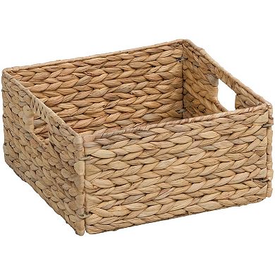 eHemco Large Square Woven Hyacinth Wicker Pantry Storage Baskets with Iron Wire Frame
